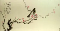 Red Earth and Colors of Spring Large Bird and Flower Painting