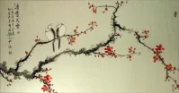Asian Plum Blossom and Birds Painting