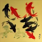Large Koi Fish Painting on Antiqued Paper