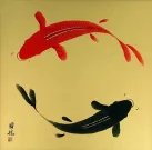 Large Yin Yang Symbol Koi Fish Painting