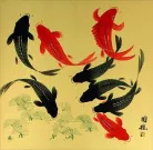 Big Koi Fish Painting on Antiqued Paper