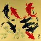 Large Eight Koi Fish Painting