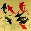 Large Koi Fish Painting on Antiqued Paper