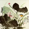 Lotus Breeze Travels Far Bird and Flower Painting