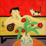 Nude Asian Woman on Bed with Cat<br>Modern Art Painting