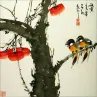 Birds and Persimmon Fruit Tree Painting