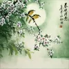 Birds & Plum Blossom Moon Background Painting