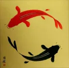 Large Yin Yang Koi Fish Painting