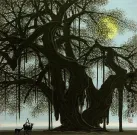 Ancient Banyan Tree & Ox-Rider Journey Landscape Painting