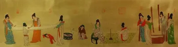 Tang Dynasty Ladies Daily Chores Partial Print Painting
