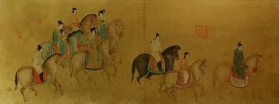 Tang Dynasty Horseback Ride<br>Large Antique-Style Print