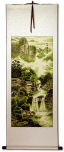 Home in the Deep Green Fragrant Mountains - Chinese Landscape Wall Scroll