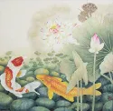 Koi Fish in Lotus Pond Large Painting