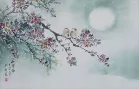 Birds and Plum Blossom Snowy Winter Moon Light Asian Art