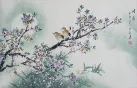 Birds and Plum Blossom Winter of Snow Full Moon Painting