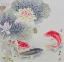 Koi Fish and Lotus Flower Gorgeous Asian Painting