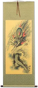 Antique-Style Flying Chinese Dragon - Wall Scroll