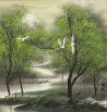 Asian Cranes in the Jungle Landscape Painting