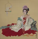 Beautiful Woman and Bird Asian Art