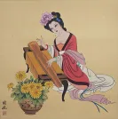 Beautiful Woman and Asian Zither Painting