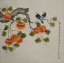 Asian Birds and Persimmon Fruit Asian Art