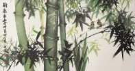 Birds and Green Bamboo<br>Asian Painting
