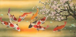 Koi Fish & Plum Blossom Large Asian Painting