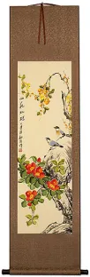 Mountain Flower Brilliance - Bird and Flower Wall Scroll