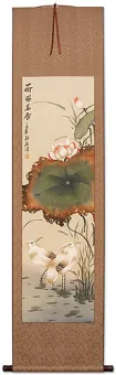 Egret and Lotus Flower Wall Scroll