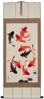 Antique-Style Classic Koi Fish - Huge Wall Scroll