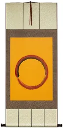 Enso - Buddhist Circle Calligraphy on Orange - Wall Scroll