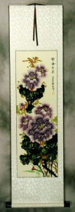Purple Peony Flower Oriental Wall Scroll