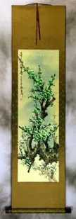 Chinese Green Plum Blossoms Wall Scroll