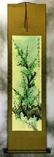 Colorful Green Plum Blossoms Wall Scroll
