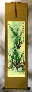 Chinese Green Plum Blossoms Wall Scroll