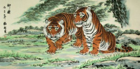 Invincible Might Asian Tigers Huge Painting