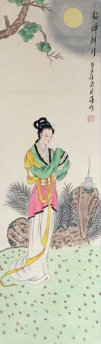 Beautiful Chinese Woman Wall Scroll close up view