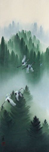 Homeward Bound Asian Cranes Wall Scroll close up view