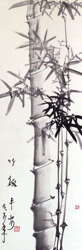 Traditional Chinese Ink Bamboo Wall Scroll close up view