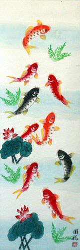 Koi Fish Wall Scroll close up view