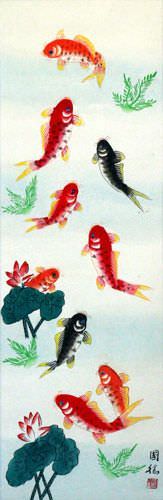 Koi Fish Wall Scroll close up view