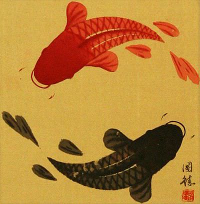 Yin Yang Koi Fish Wall Scroll close up view