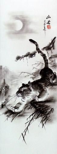 Charcoal Tiger Drawing Wall Scroll close up view