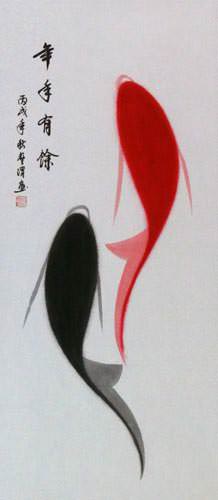 Yin Yang Koi Fish Wall Scroll close up view
