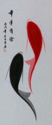 Yin Yang Koi Fish Wall Scroll close up view