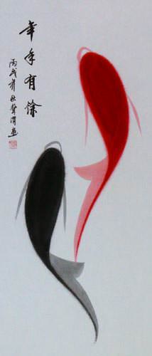 Yin Yang Koi Fish Wall Scroll close up view
