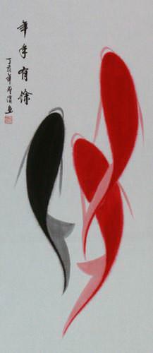 Abstract Koi Fish Wall Scroll close up view