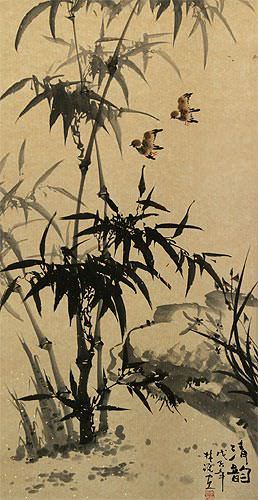 Large Bamboo Wall Scroll close up view