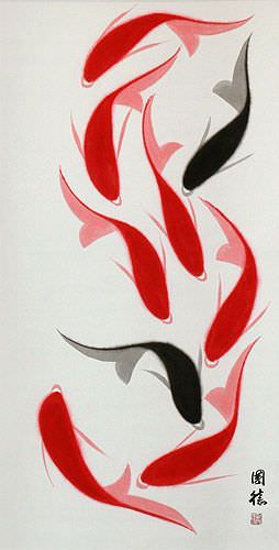 Koi Fish Wall Scroll close up view