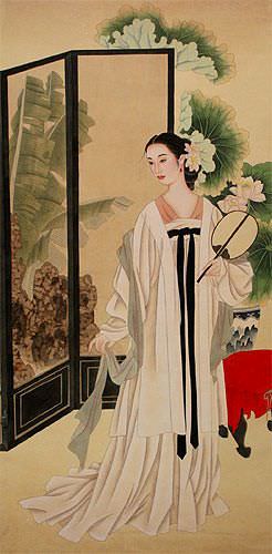 Lady in Waiting - Large Wall Scroll close up view